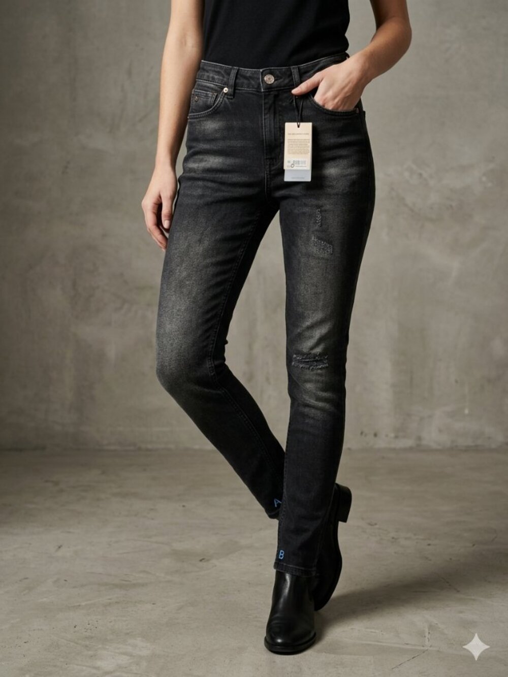 NWT Scotch & Soda Haut High Rise Skinny Jeans Distressed Black 26/32
